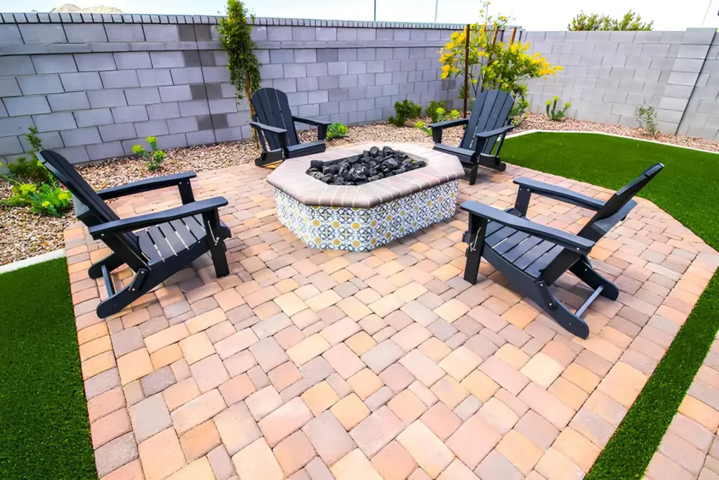 Backyard Fire Pit Patio with Paver Installation