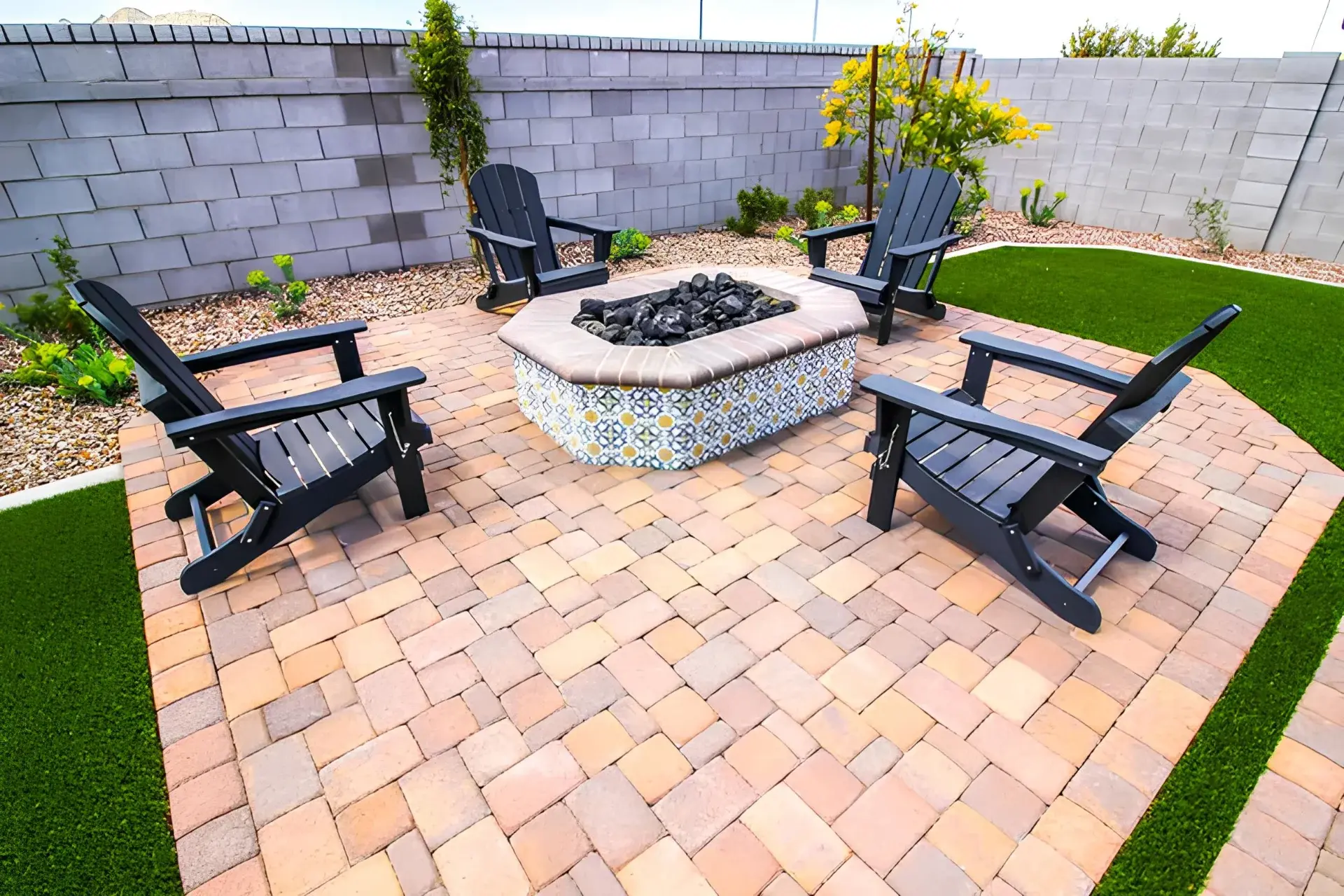 Backyard Fire Pit Patio with Paver Installation
